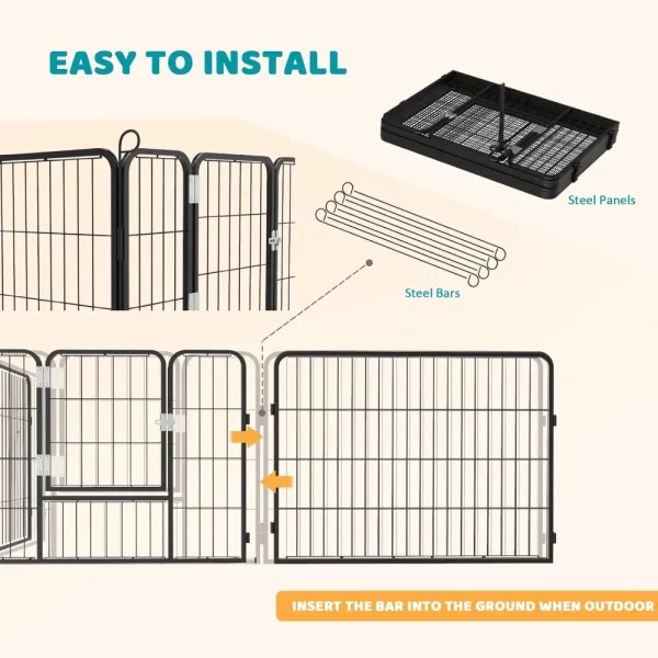 OFIKA Heavy Duty Metal Dog Playpen for Medium/Small Animals, 8 Panels 24”Height x 27" Width, Dog Fence Exercise Pen with Doors - Image 2