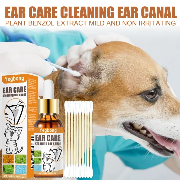 Yegbong 50ml Pet Ear Mite Deodorant Ear Cleaner Ear Wash Infection Control Itching Relief Pet Ear Soothing Care With Cotton Swab - Image 4