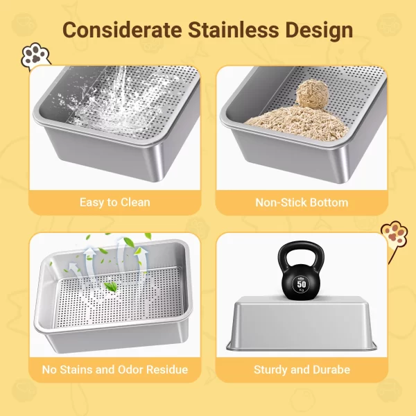 XL Stainless Steel Cat litter box, Sifting Cat Litter Box for Wood Pine Pellets, for large cats, Odor control, Easy Clean - Image 4