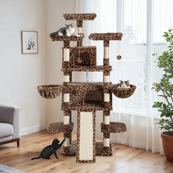68-Inch Multi-Level Cat Tree Tower for Large Cats/Cat Condo/Cozy Plush Cat Perches/Sisal Scratching Posts/Baskets - Image 7