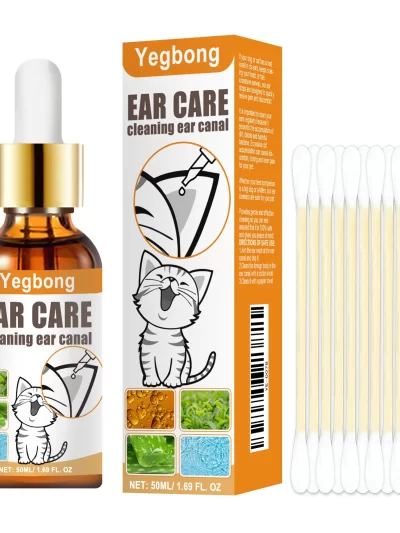 Yegbong 50ml Pet Ear Mite Deodorant Ear Cleaner Ear Wash Infection Control Itching Relief Pet Ear Soothing Care With Cotton Swab