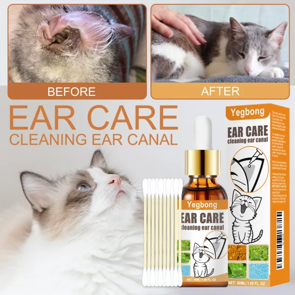 Yegbong 50ml Pet Ear Mite Deodorant Ear Cleaner Ear Wash Infection Control Itching Relief Pet Ear Soothing Care With Cotton Swab - Image 3