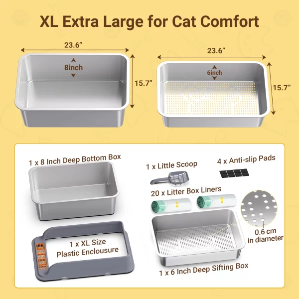XL Stainless Steel Cat litter box, Sifting Cat Litter Box for Wood Pine Pellets, for large cats, Odor control, Easy Clean - Image 6