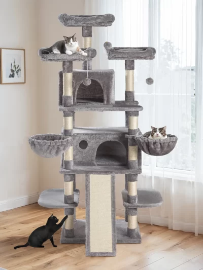 68-Inch Multi-Level Cat Tree Tower for Large Cats/Cat Condo/Cozy Plush Cat Perches/Sisal Scratching Posts/Baskets