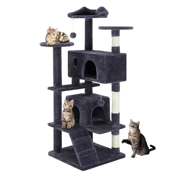 JHK 54in Tall Multi-Level Cat Tree Tower for Indoor Pet Furniture Stable Kitty Play House with Sisal Scratching Post - Image 6