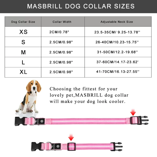 MASBRILL Light Up Dog Collar Waterproof USB Rechargeable Glowing Adjustable Night Safety Nylon Luminous LED Bright Pet Collars - Image 3