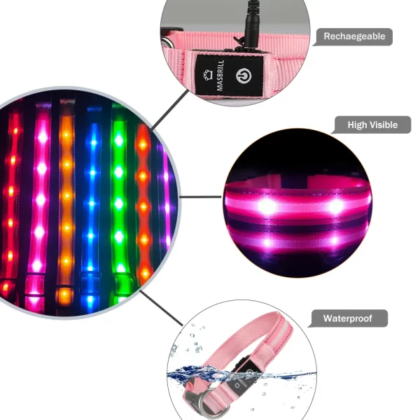 MASBRILL Light Up Dog Collar Waterproof USB Rechargeable Glowing Adjustable Night Safety Nylon Luminous LED Bright Pet Collars - Image 4