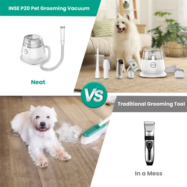 INSE P20 Pet Grooming Kit & Vacuum Suction 99% Pet Hair, Professional Grooming Clippers with 5 Grooming Tools for Dogs Cats and - Image 5