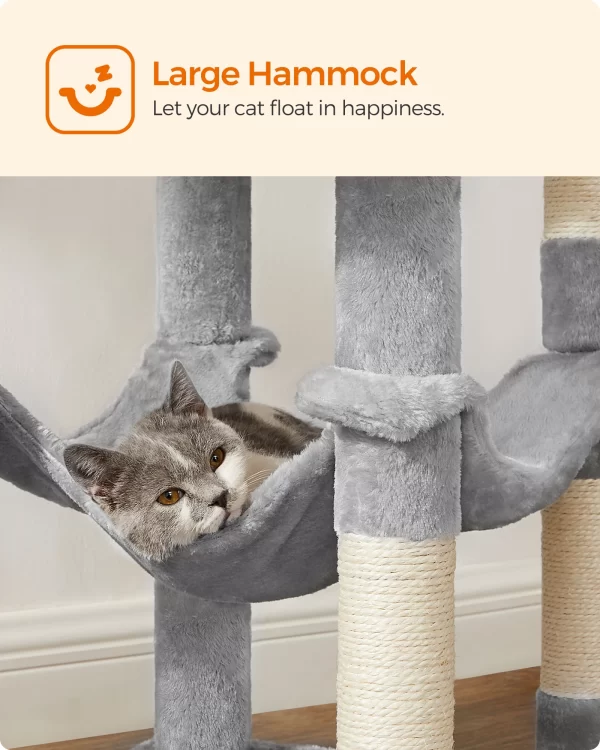 Feandrea Cat Tree, 56.3-Inch Cat Tower for Indoor Cats, Multi-Level Cat Condo with 4 Scratching Posts, 2 Perches, Hammock, Cave - Image 5