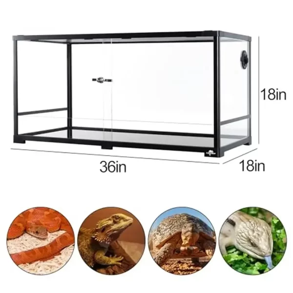 50 Gal Reptile Tank Glass Terrarium 36x18x18 Sliding Door Top Vent Cable Pass Humidify Hole Sturdy Observation Easy Clean - Image 2