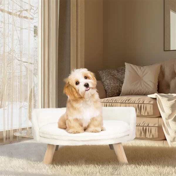 Luxury Cat Bed Soft Warm Plush Fabric Pet Nesting Chair Bed Stool Wood Legs with Cushion Pad Washable Waterproof - Image 4