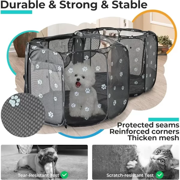 2-in-1 Pet Playpen Portable Dog Cat Tent Playpen Foldable Indoor Outdoor with Leakproof Pads Easy Access Puppies Kittens - Image 4