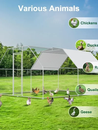 Large Metal Chicken Coops for 20 Chickens  Waterproof and Anti-UV Chicken Pens Outdoor with Top Silver(13' L × 9.8' W × 6.8' H)