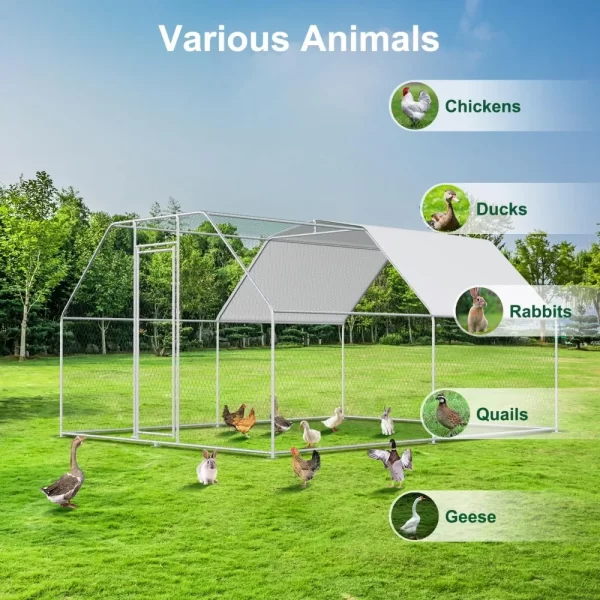 Large Metal Chicken Coops for 20 Chickens  Waterproof and Anti-UV Chicken Pens Outdoor with Top Silver(13' L × 9.8' W × 6.8' H)