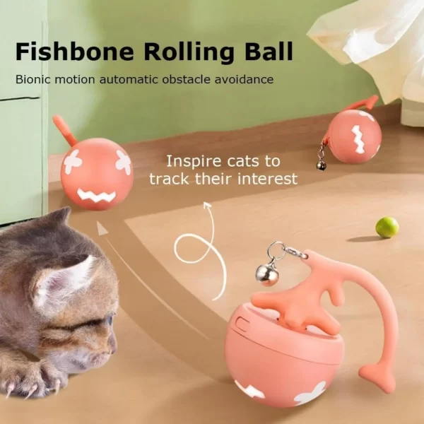 Pet toy fish bone spinning ball for cats to relieve boredom, automatic electric cat teasing toy ball - Image 5