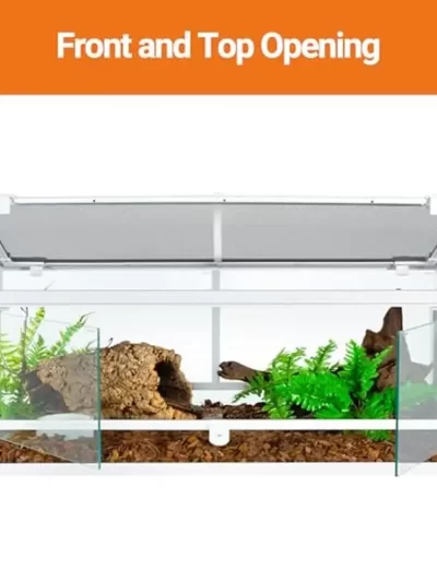 36 Gallon Reptile Tank Enclosure Tempered Glass Terrarium Lizards Amphibians Front Opening Security Lock Design