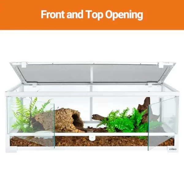36 Gallon Reptile Tank Enclosure Tempered Glass Terrarium Lizards Amphibians Front Opening Security Lock Design