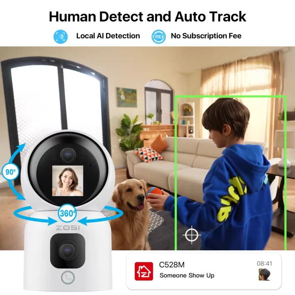 ZOSI C528 6MP/4MP HD Dual-Lens Indoor Wi-Fi Security Camera Plug-in 360° Views Pan/Tilt Home Surveillance Baby/Animal Monitor - Image 6