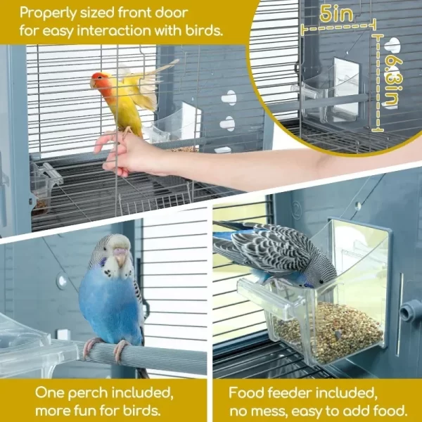 Acrylic Bird Cage, 25 Inch Deluxe Rolling  Cage with Acrylic Panel Medium Bird Cage Kit with Bird Feeders, Water Bottle, - Image 5