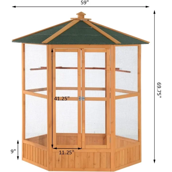 Large Wooden Hexagonal Outdoor Aviary Flight Bird Cage with Covered Roof - Image 4