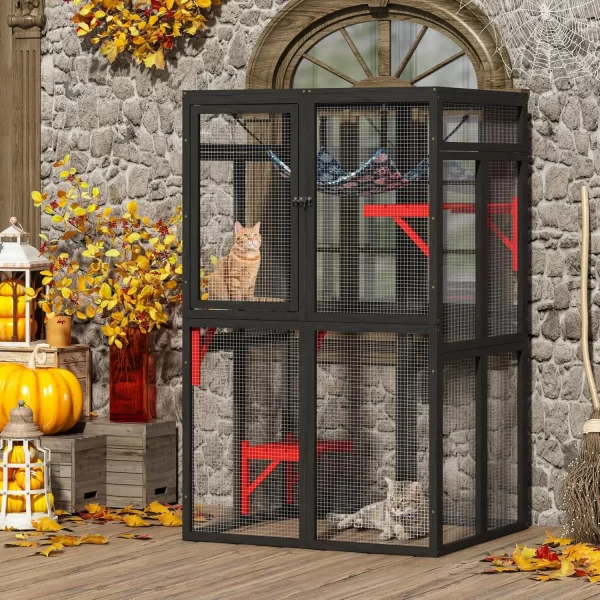 Outdoor Cat Enclosure, Wooden Catio with Window Access for Patio, Indooe Kitty House Cage - Image 9