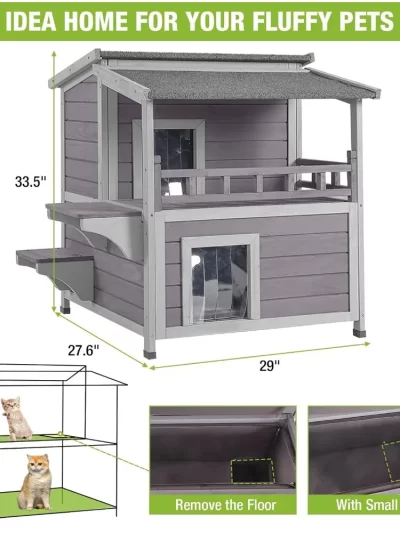 Cat House Outdoor 100% Insulation Kitty Shelter with Insulated Liner for Winter, Waterproof Heated Cat Condo