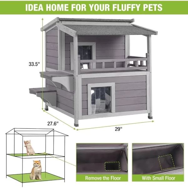 Cat House Outdoor 100% Insulation Kitty Shelter with Insulated Liner for Winter, Waterproof Heated Cat Condo