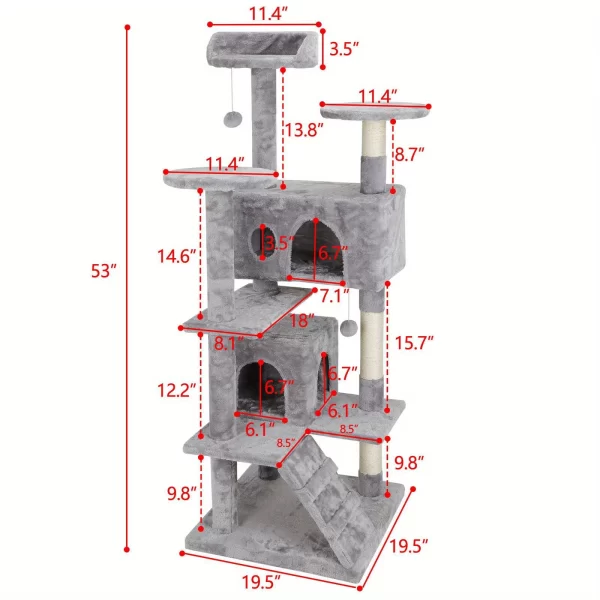 Grey/Beige/Blue/Brown 53 inch Cat Tree Tower Activity Center Playhouse Apartment - Image 3