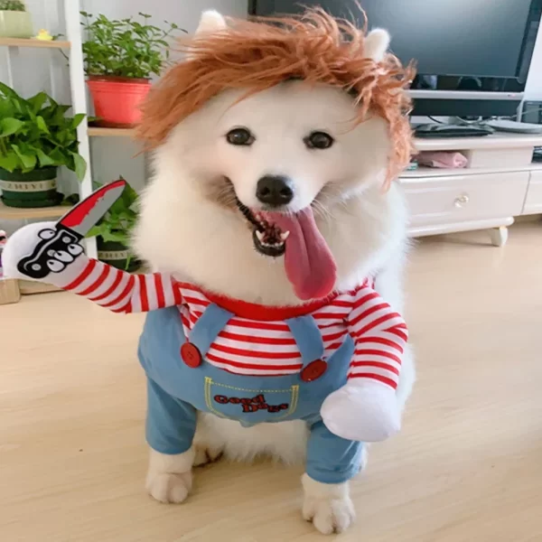 Pet Dog Creative Clothes Quirky Dog Clothes Adjustable Pets Role Playing Costume Holding Knife for Small Medium Dogs - Image 2