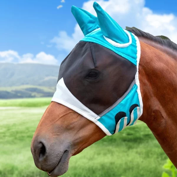 Horse Fly Masks Breathable Horse Head Cover Anti-Mosquito Horse Summer Eye Shield Adjustable Outdoor Riding Equestrian Equipment