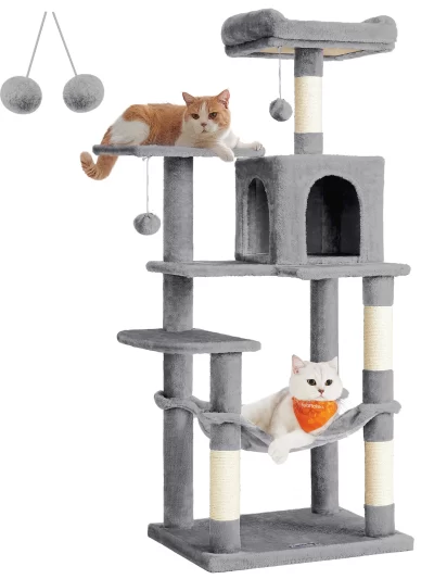 Feandrea Cat Tree, 56.3-Inch Cat Tower for Indoor Cats, Multi-Level Cat Condo with 4 Scratching Posts, 2 Perches, Hammock, Cave