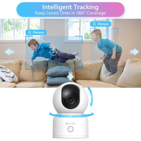 ZOSI Indoor Pan/Tilt Smart Security Camera C518 2K 360 Degree Baby Pet Monitor 2.4G/5G Dual-Band WiFi Home Cam with Phone APP - Image 4