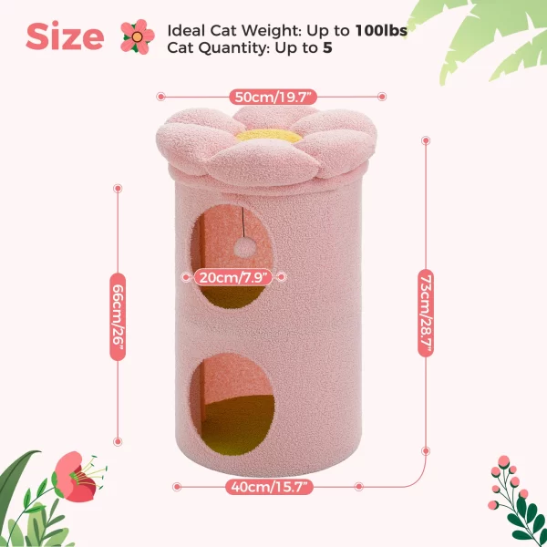 2-Story Cat Beds for Indoor Cats Large Cat House with Removable Flower Cat Bed, Cute Cat Cave Cat Hideaway Indoor Cat Condo - Image 3
