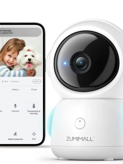 ZUMIMALL Wired security Camera, 5G/2.4G WiFi Baby/Pet Monitor with Camera and Audio,One-Click Call, Auto Tracking, Cry/PIR/AI