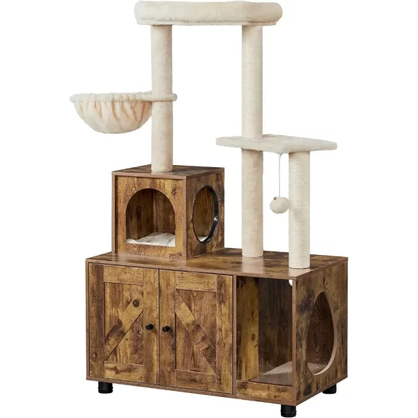 Cat Tree, All-in-one Indoor Kitten House w/Scratching Posts, Wooden Cat Litter Box Furniture - Image 5