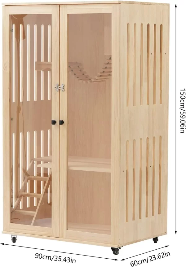 Large Wooden Cat House for Cats, Multi-Feature Cat Condo Cat Enclosures - Image 5