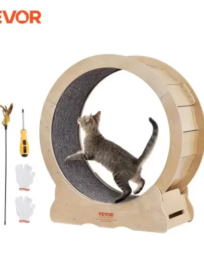 VEVOR Cat Exercise Wheel Natural Wood Silent Running Toy Treadmill Roller Wheel with Detachable Carpet for Most Cats Pet Fitness