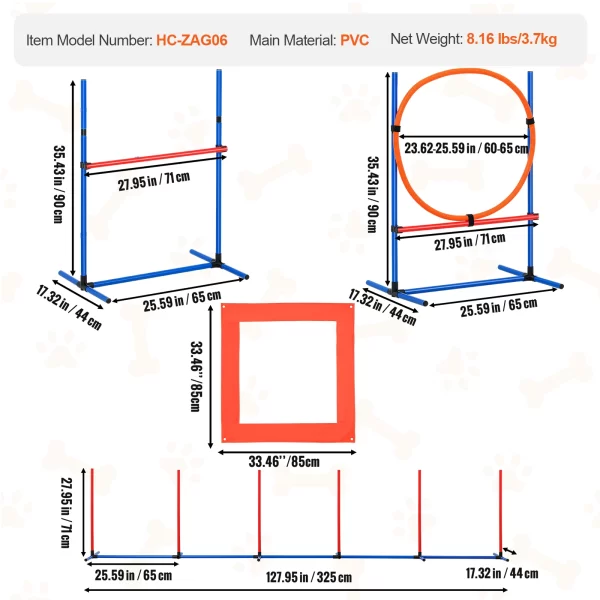 VEVOR Dog Agility Training Equipment 4 PCS Set with Adjustable High Hurdles 6 Weave PolesJump Ring Square Pause Box Whistle - Image 7