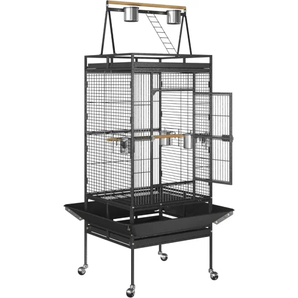 Playtop Parrot Cage, Wrought Iron Bird Cage with Rolling Stand, Heavy-Duty Pet Bird House - Image 2