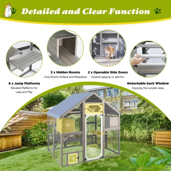 Cat Catio Outdoor Enclosure Outside Patio Large Catio House for Indoor 2-3 Cats Weatherproof Wooden Walk in Kitty Kennel - Image 3