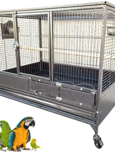 Heavy Duty Extra Large Stacker Breeding Breeder Parrot Aviary Bird Rolling Cage with 1/2"Bar Spacing (Black Vein, Single Stacker)