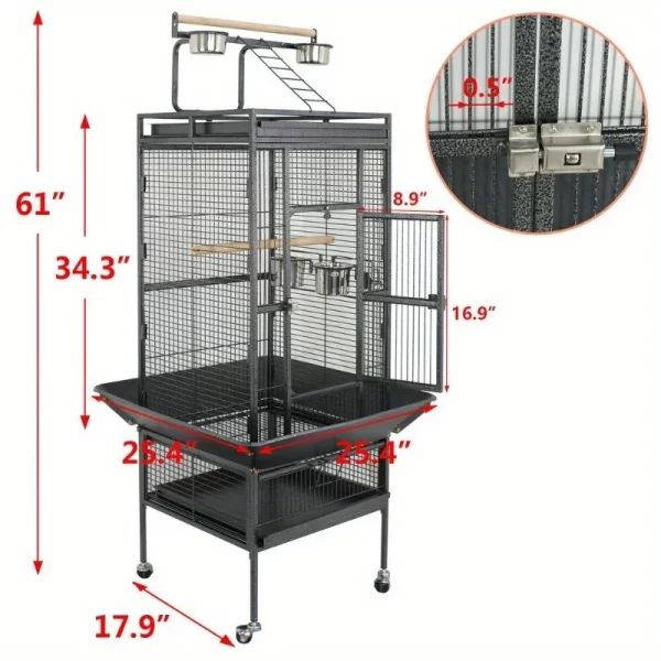 61" Large Bird Cage Top Play Non-Toxic Power Coated Steel Best Pet House EZ USE - Image 3