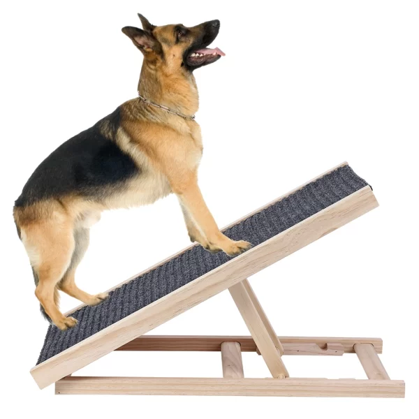 Pet Dog Ramp Ladder Natural Pine Wooden Lightweight Folding Anti-skid Adjustable 2 Height Climbing Ladder - Image 8