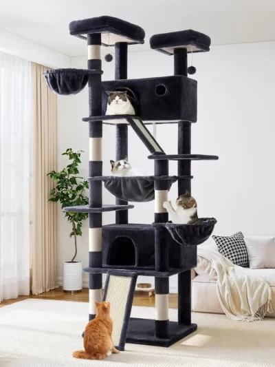81 Inches Tall Cat Tree/Multi-Level Large Climbing Tree House and Towers for Big Feline/Condo and Hammock/Scratching Post/Wide