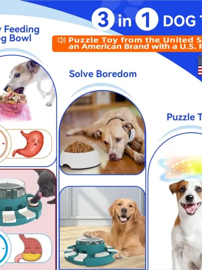 KADTC Dog Puzzle Toys w/Button Mind Games Level 2 in 1 Food Dispenser Slow Feeder Treat Puzzles Bowl Puppy Mental Stimulation