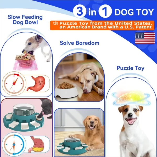 KADTC Dog Puzzle Toys w/Button Mind Games Level 2 in 1 Food Dispenser Slow Feeder Treat Puzzles Bowl Puppy Mental Stimulation