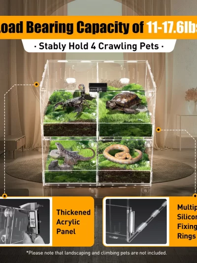 4 Grids Acrylic Pet Reptile Cage Breeding Box Terrarium Lizard Insect Climbing Spider Snake Tank Clear