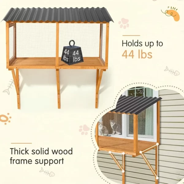 Cat Catio, Wall-Mounted Window Enclosure for Indoor Cats, Expandable Wooden Small Pet Perch House - Image 4