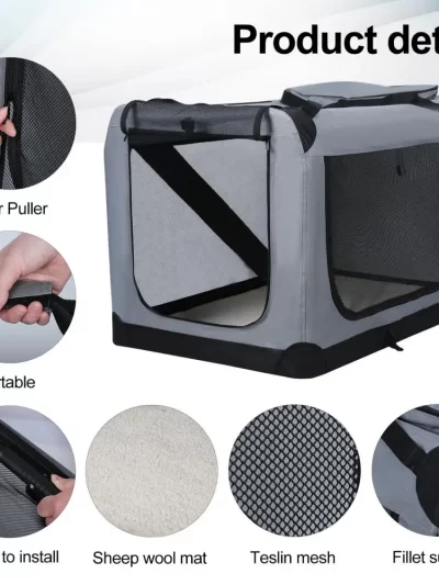 Folding Pet Crate with Breathable Mesh Door Window, Portable Indoor Outdoor Travel Collapsible Pet Cage, Large Capacity