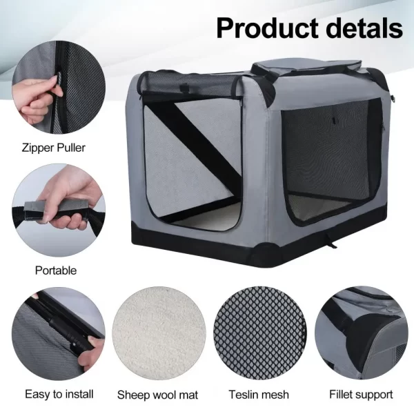 Folding Pet Crate with Breathable Mesh Door Window, Portable Indoor Outdoor Travel Collapsible Pet Cage, Large Capacity